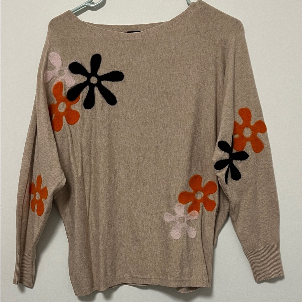 Floral Embellished Tan Sweater